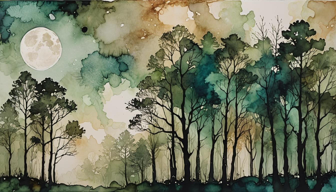 Minimalist Neo-Expressionist Forest Moon Landscape