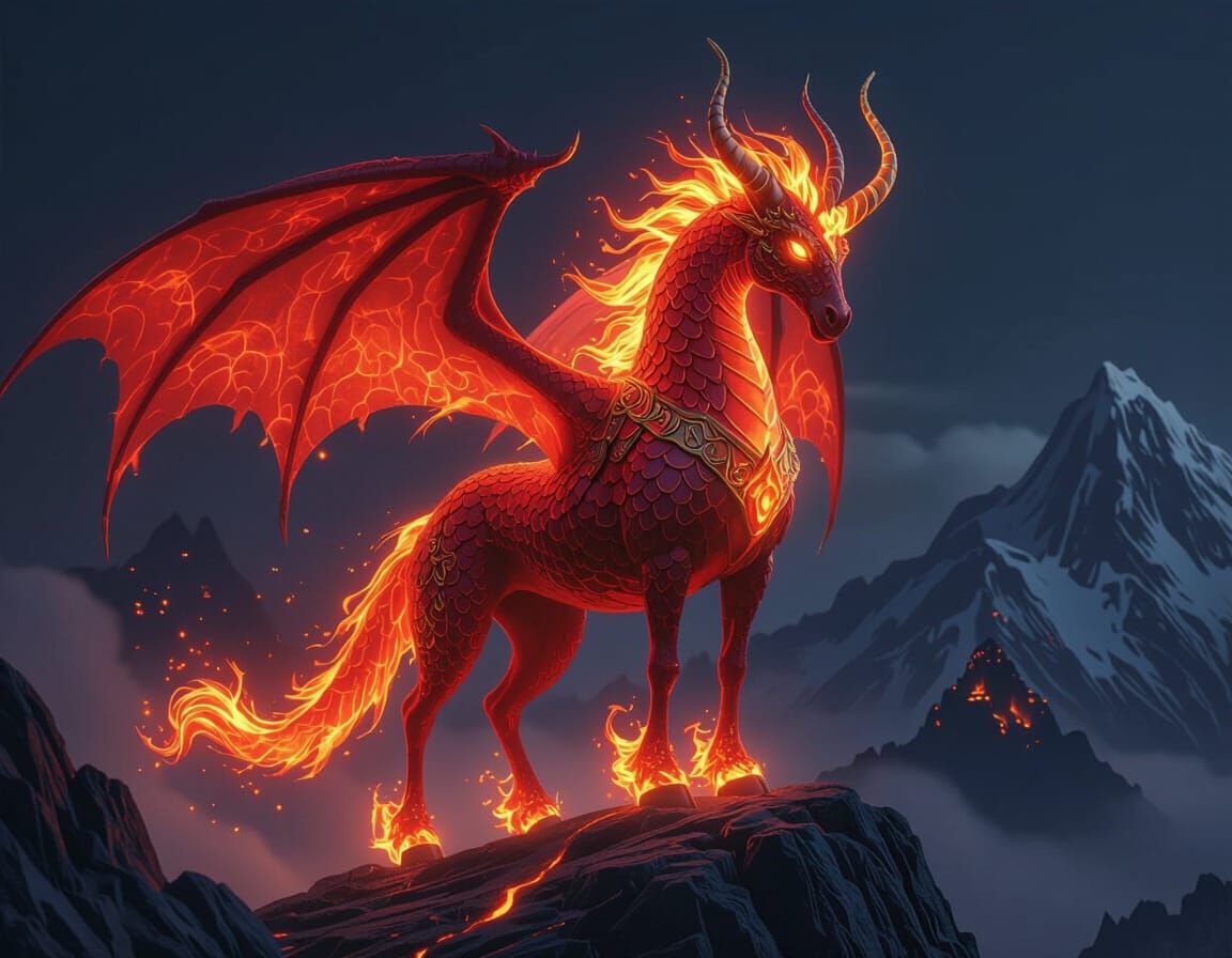 Ethereal Fire Horse Dragon Guardian in Digital Art Style