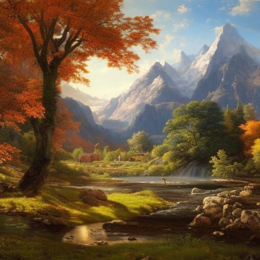 Farmhouse Landscape with Inca and Mayan Architecture