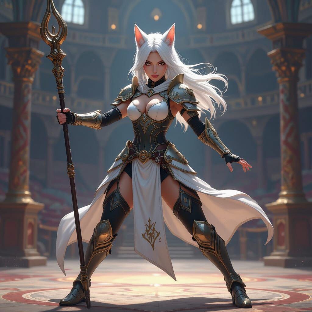 Neko White Mage Ready for Battle as Digital Art