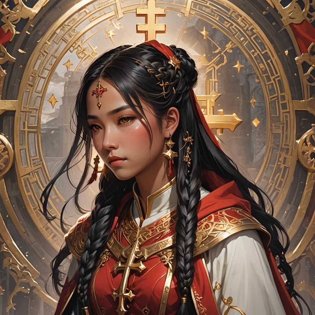 Cleric in Scarlet Cloak with Golden Accents