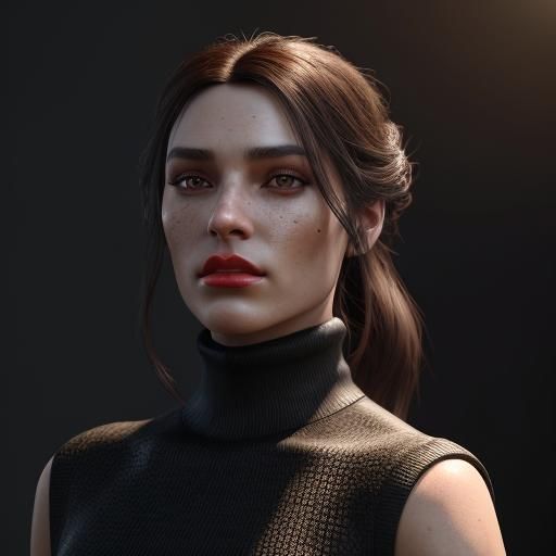 Dramatic Portrait of Girl with Dark Hair, Art Nouveau Style