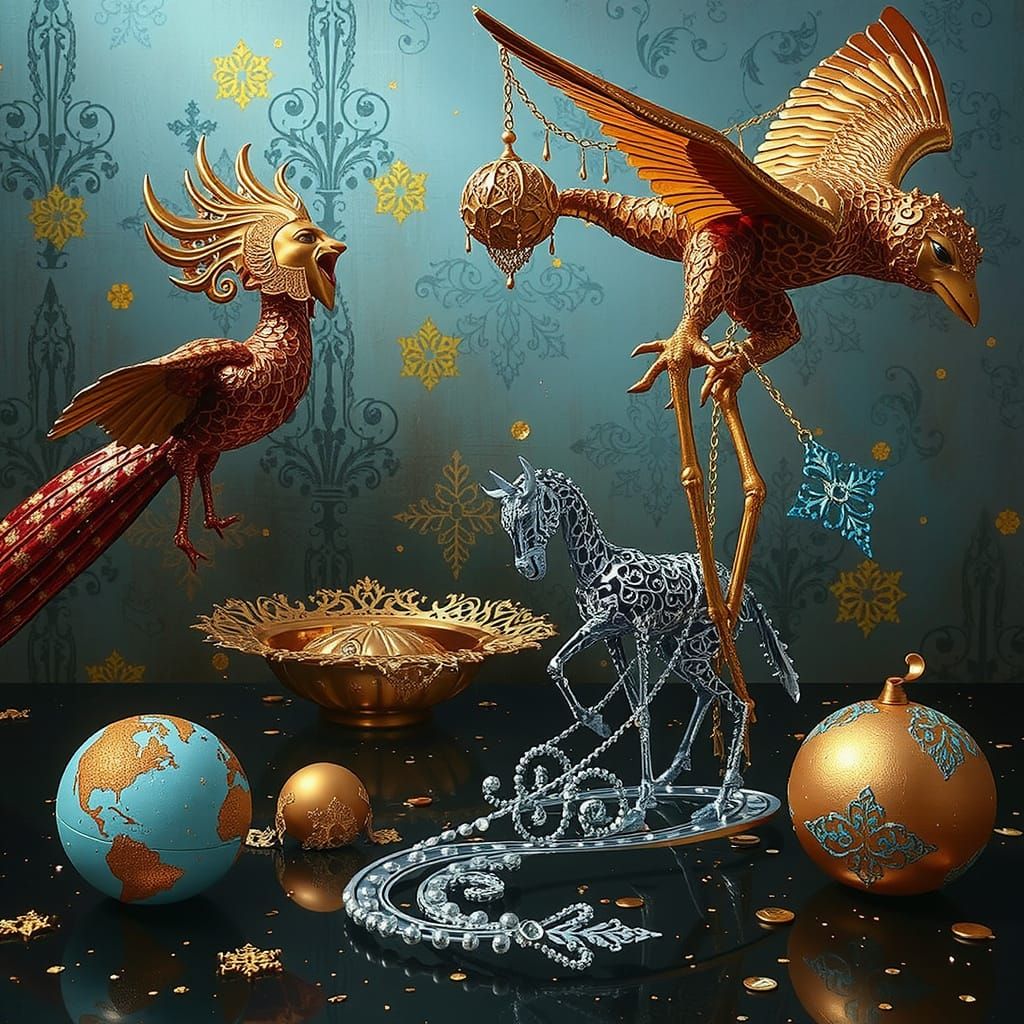 Opulent Gold and Silver Filigree with Soft Lighting