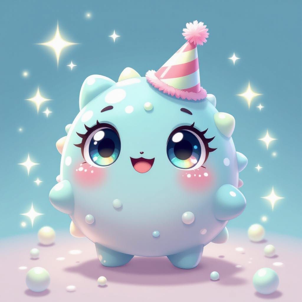 Kawaii Microbe with Party Hat in Pastel Colors