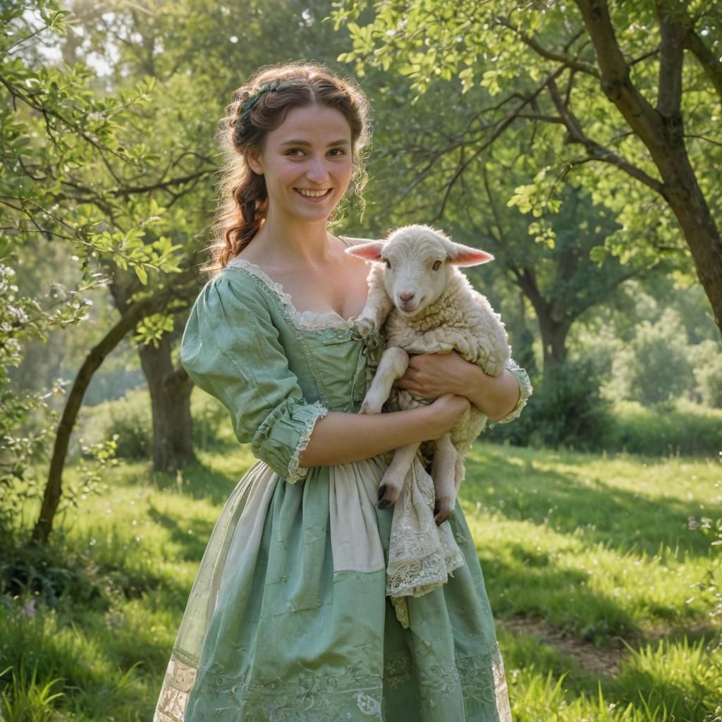 Shepherdess with Lamb in Rococo Pastoral Style