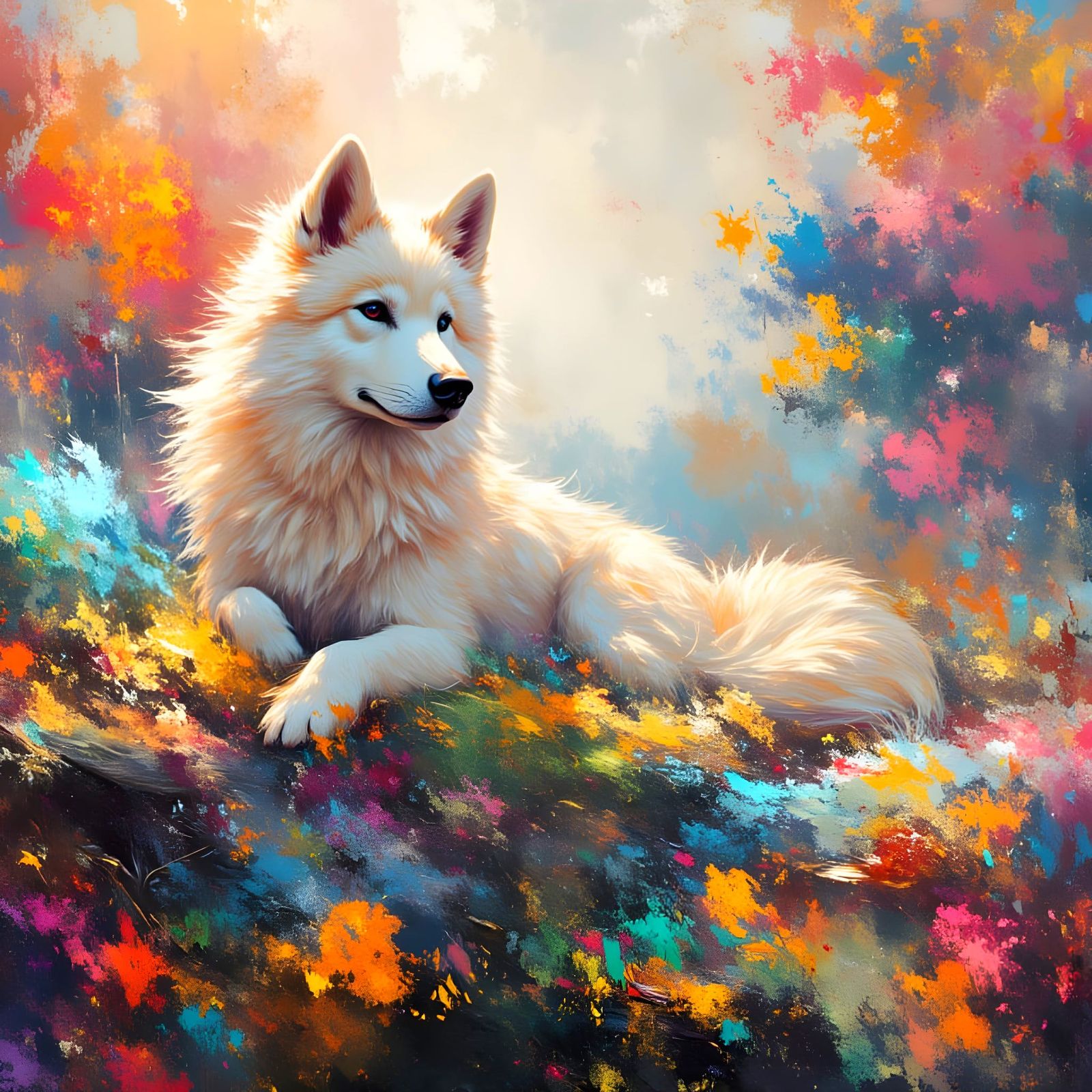 Abstract Eskimo Dog in Expressionist Painting Style