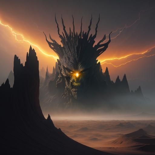 Towering Sand Demon in Surreal Desert Landscape