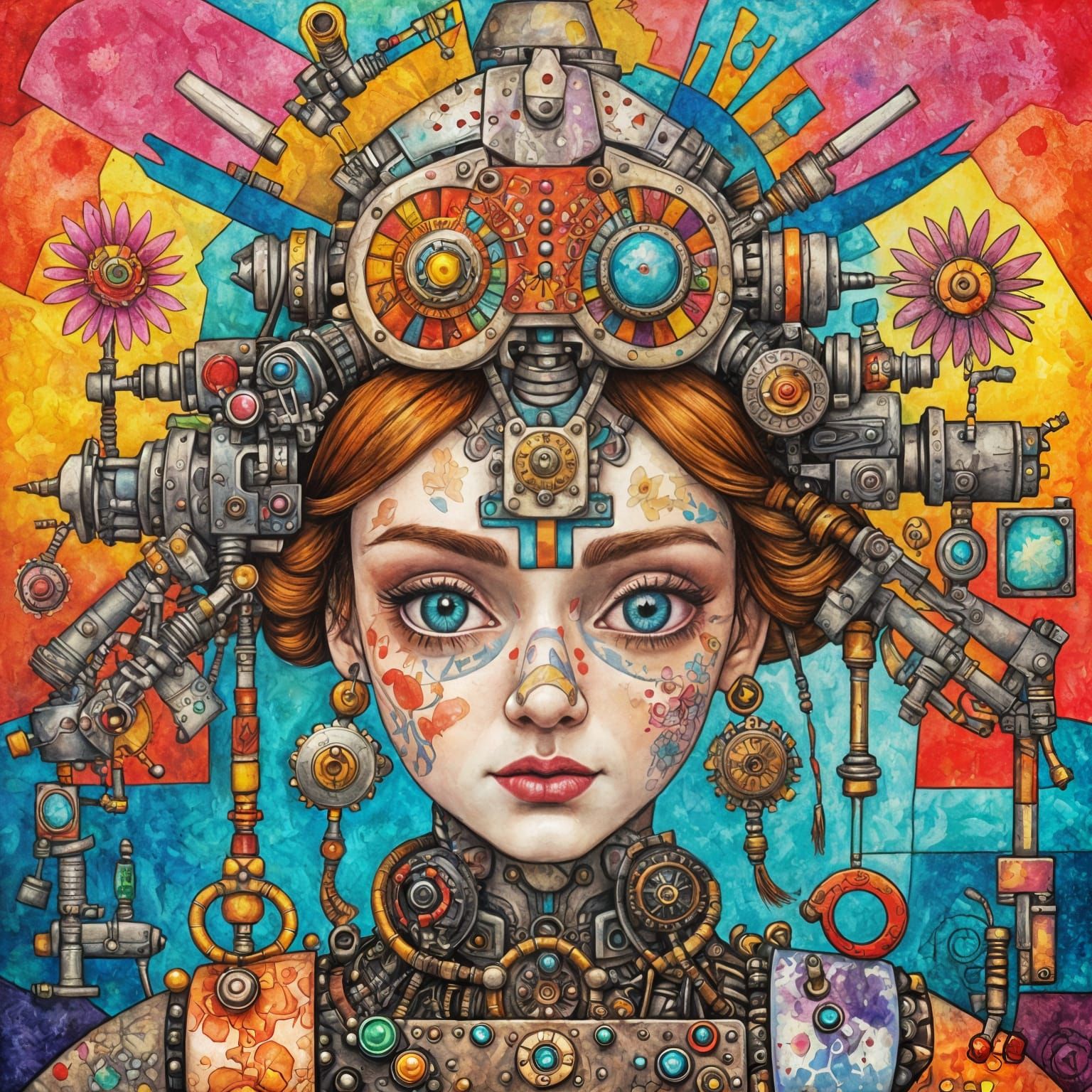 Steampunk Zelda Robot in Psychedelic Pop Art Style