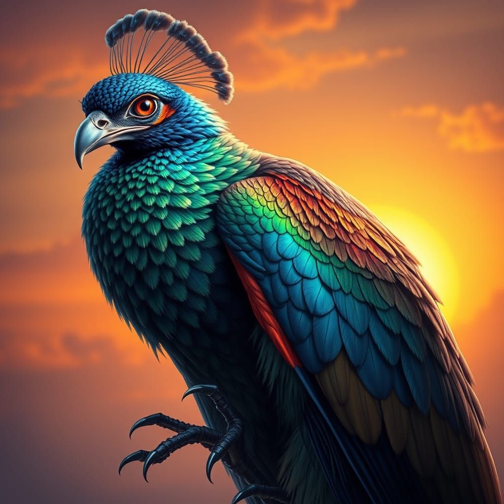 Majestic Peacock Eagle Hybrid in High Fantasy Style