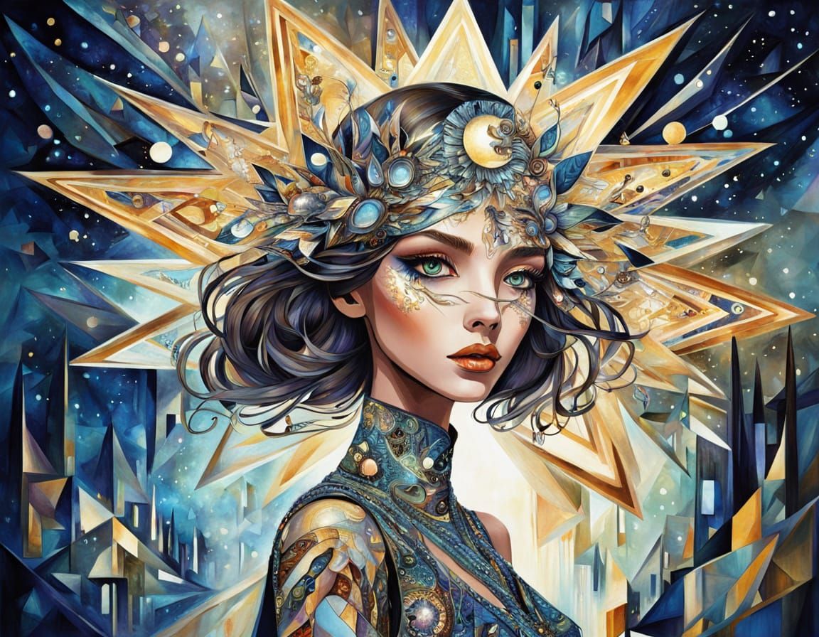 Glowing Runway Model Under Starry Night in Whimsical Fashion...