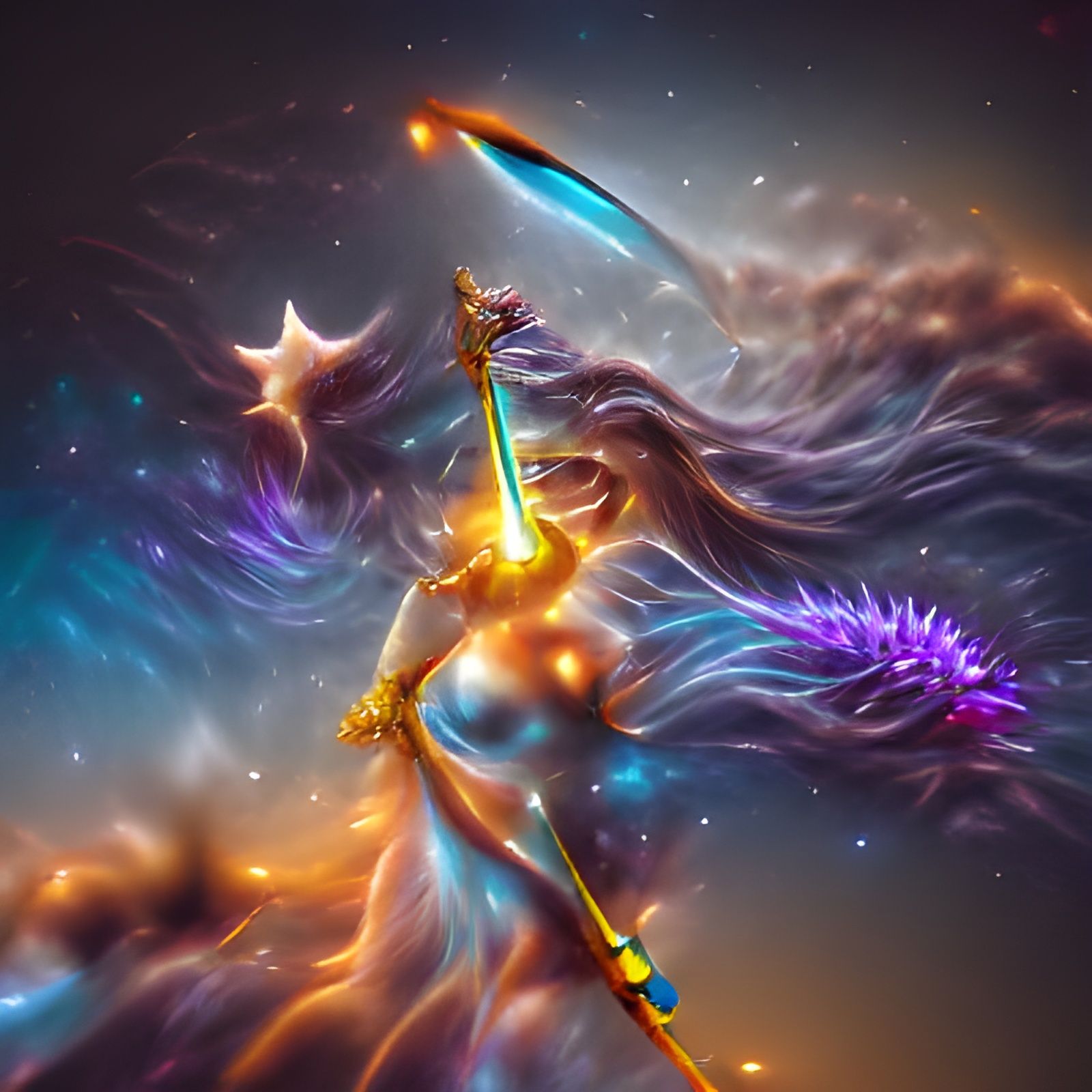 Cosmic Goddess of War with Glowing Spear