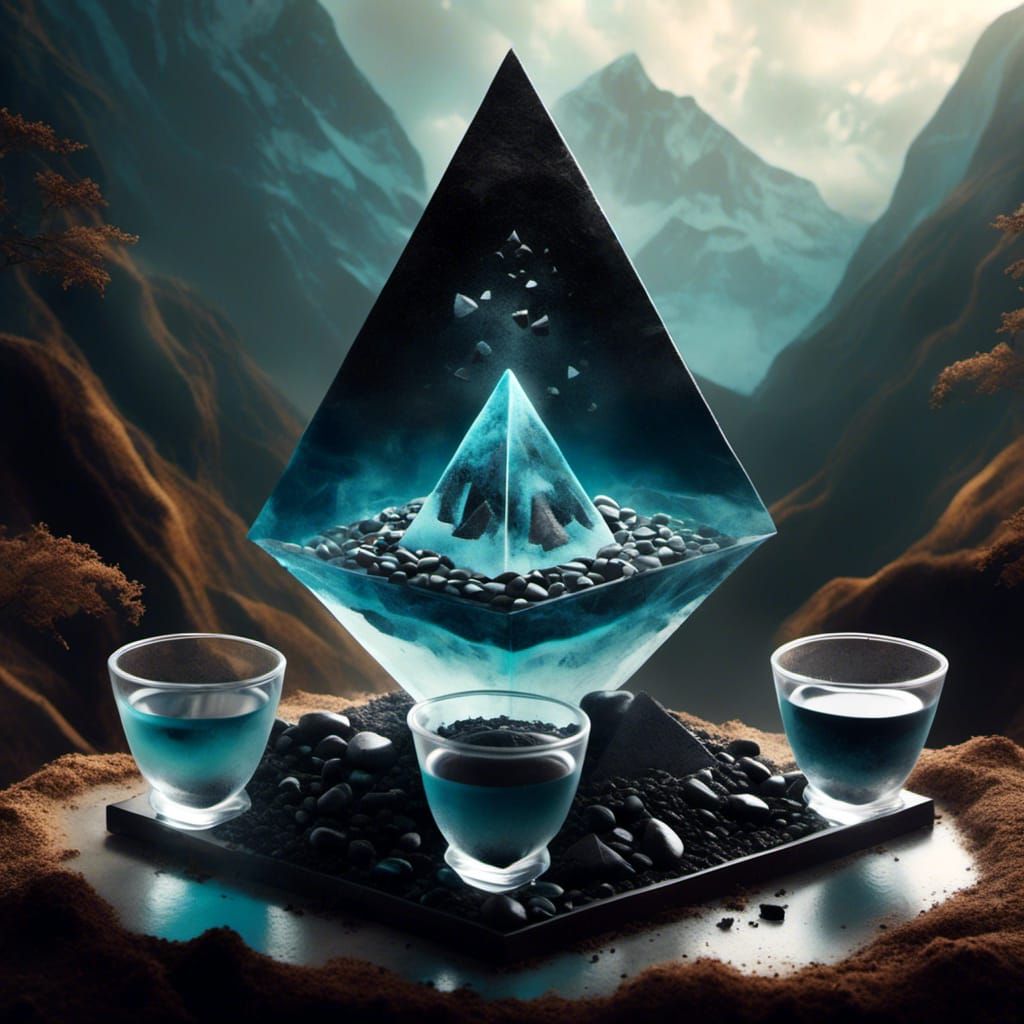 Frosted Glass Cups with Obsidian Pyramid Dreamscape