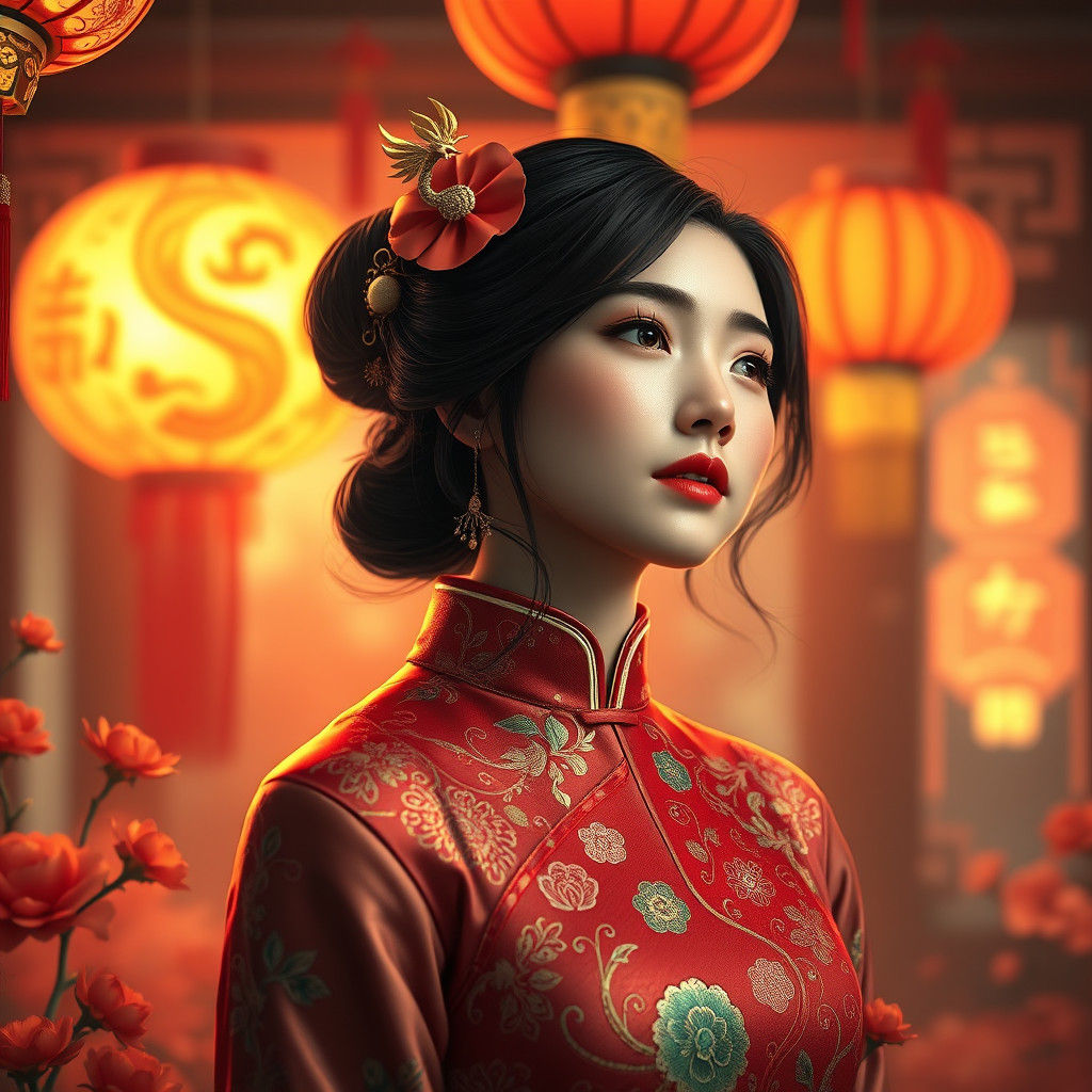 Flower Girl Celebrates Chinese New Year in Fantasy Art