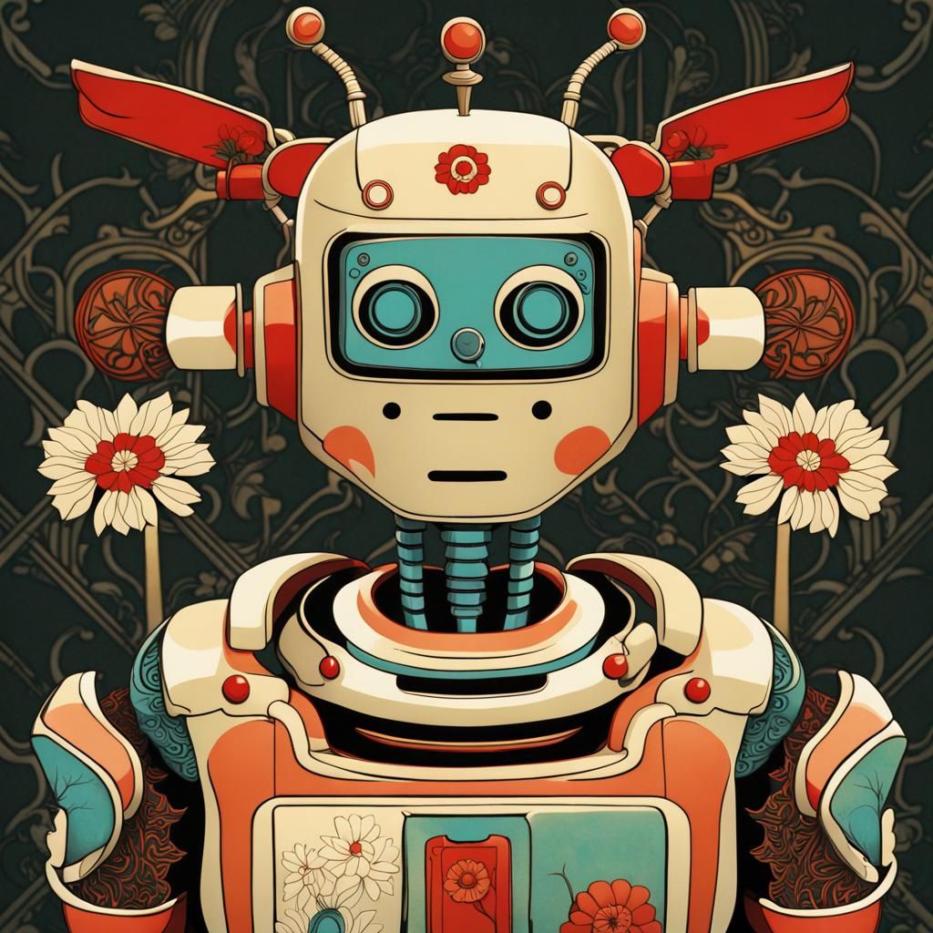 Art Nouveau Robot in Japanese Vintage Style
