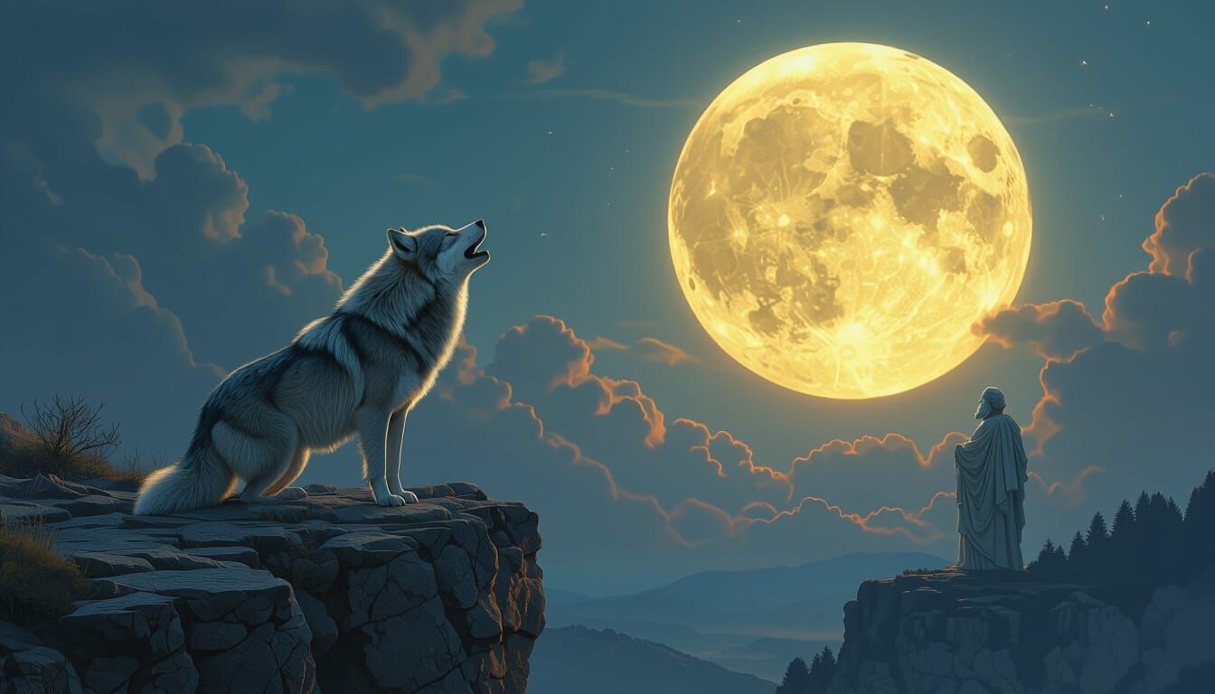 Muscular Wolf Howling at Moon, Marcus Aurelius Watches