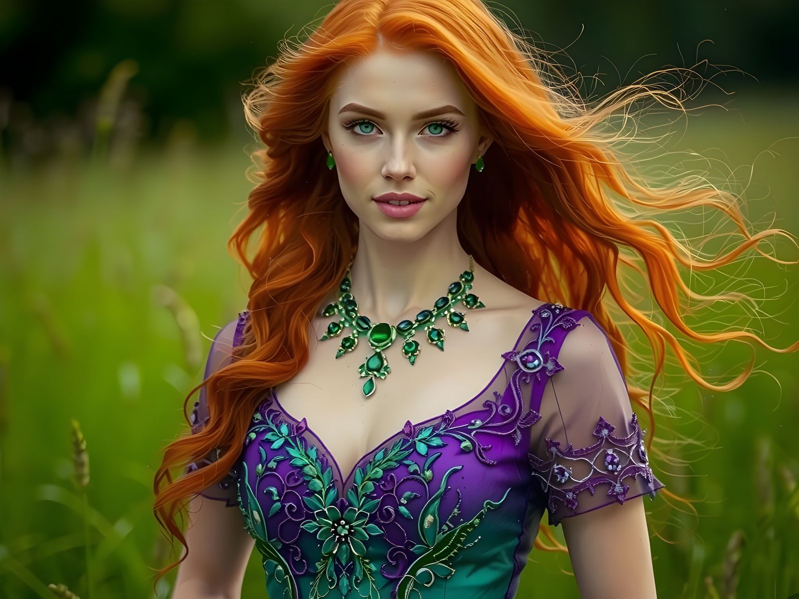 Elegant Woman in Embroidered Dress: Hyperrealistic Art