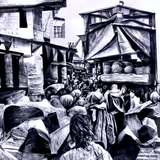 1700s Market Scene in Charcoal