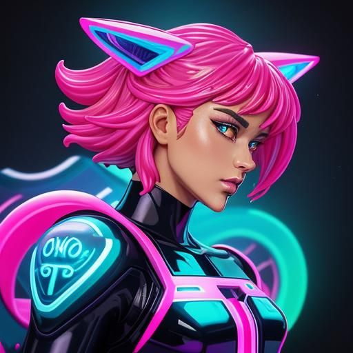 Retro Anime Cat Girl Figurine in Synthwave Style
