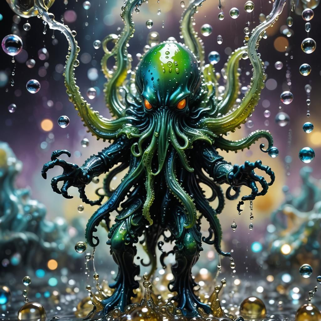 Cthulhu Figurine Made of Colliding Water Droplets