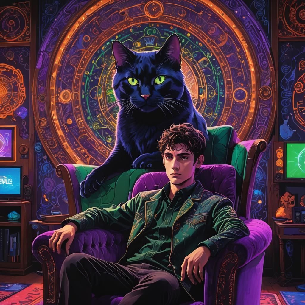 Gamer Immersed in Neon Fantasy World