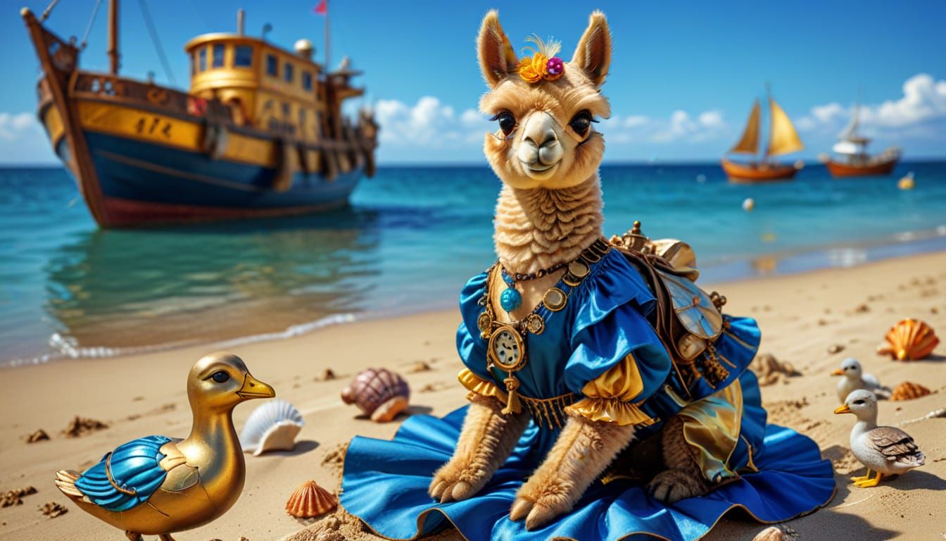 Steampunk Alpaca Beach Vacation in 3D