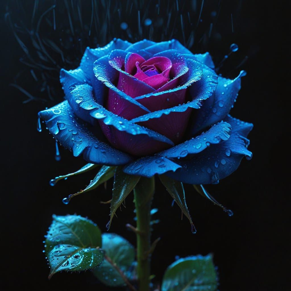 Neon Rain on Magenta Rose