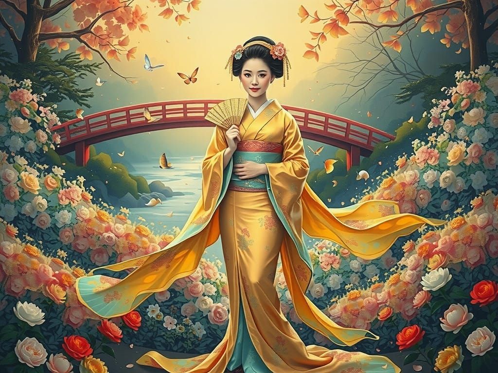Ethereal Geisha in a Sunlit Garden