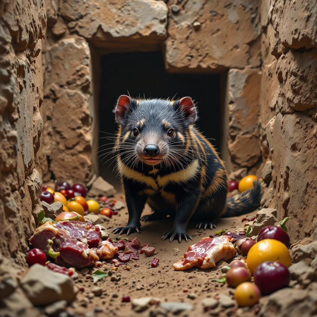 Tasmanian Devil Navigating Maze with Food