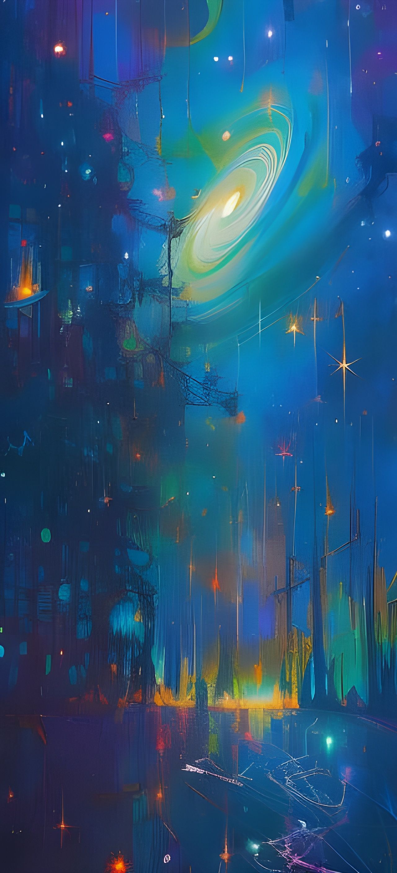 Graffiti Galaxy with Stars in Gouache Illustration