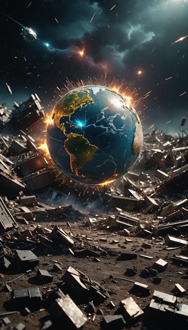 Hologram of a Destroyed Earth in Cinematic Style