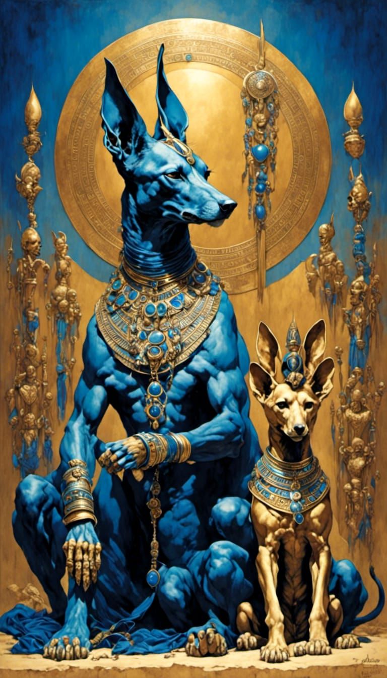 Anubis in Retro Rockabilly Style with Skulls