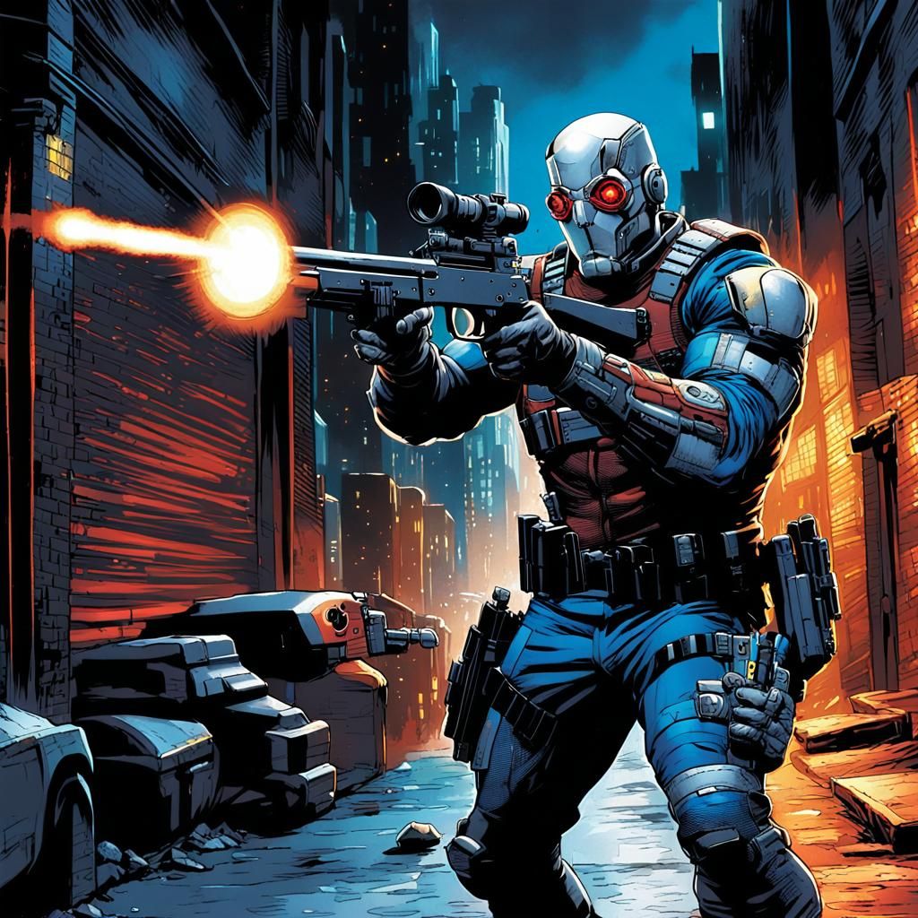 Deadshot Aims in Dark Alleyway, Comic Book Art