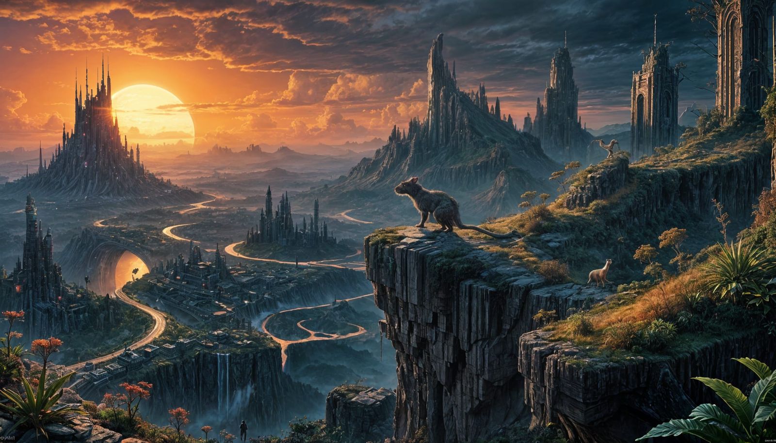 Rat Overlooks Alien City in Digital Painting