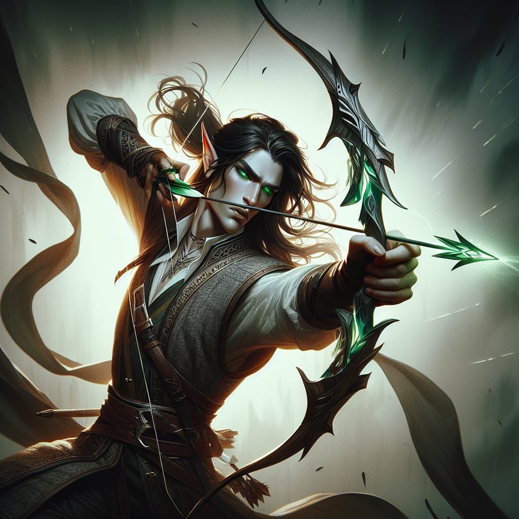 Dynamic Elf Archer in Cinematic Film Still