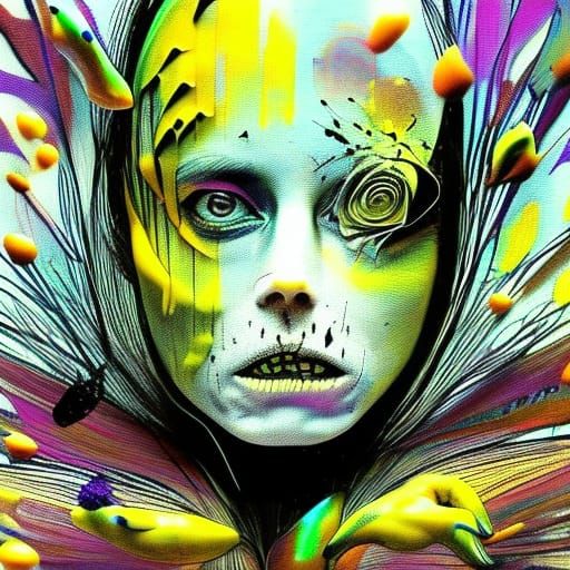 Claymation Woman with Floral Ink Drips