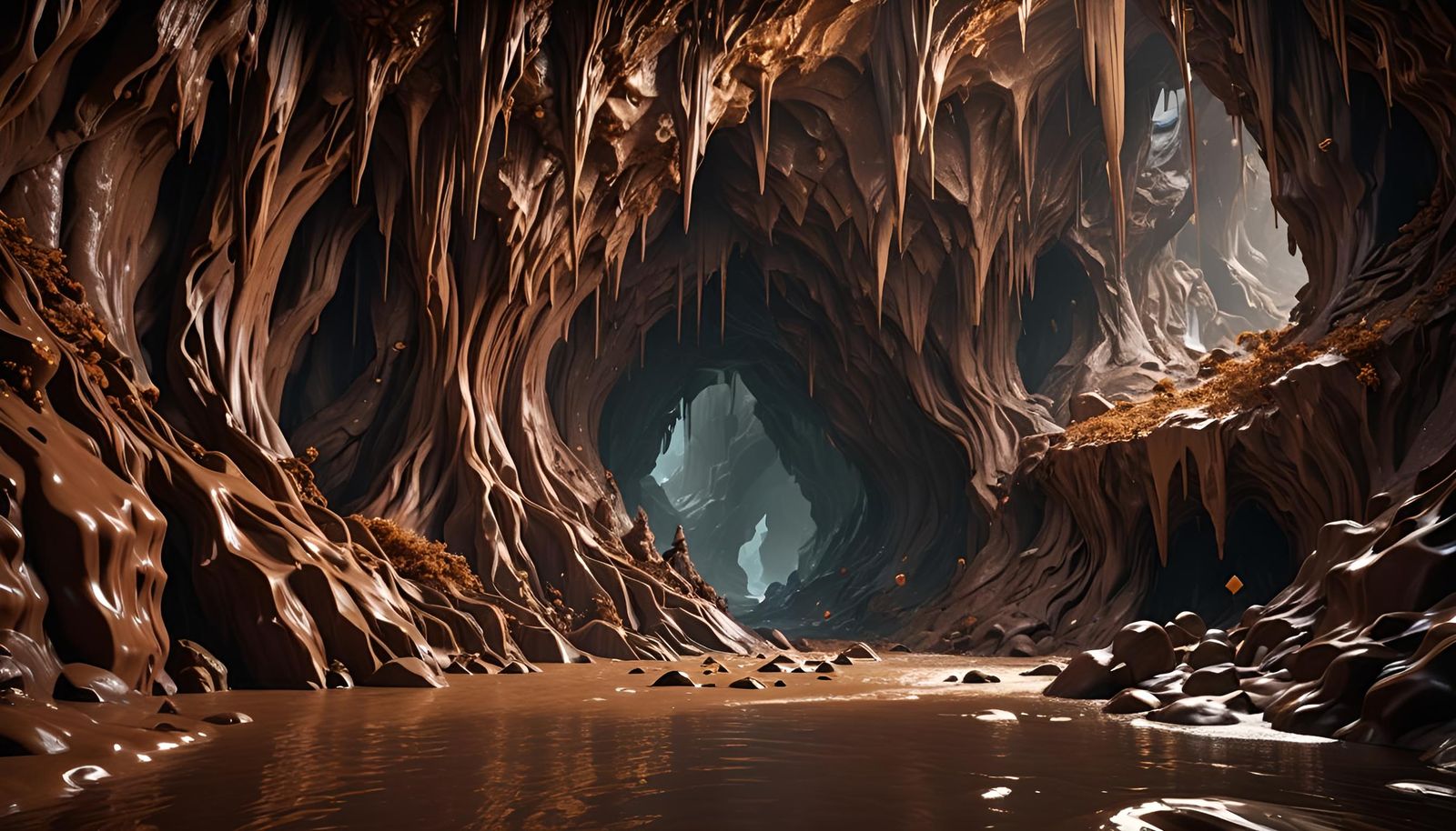 Chocolate River in a Fantastical Chocolate Cave