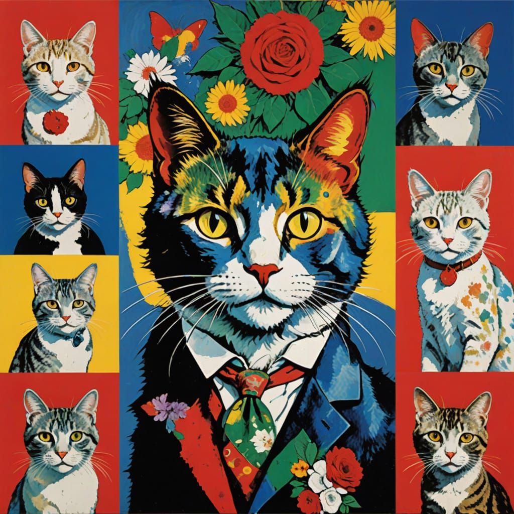 Pop Art Cat Lives Nine Lives in Vibrant Colors