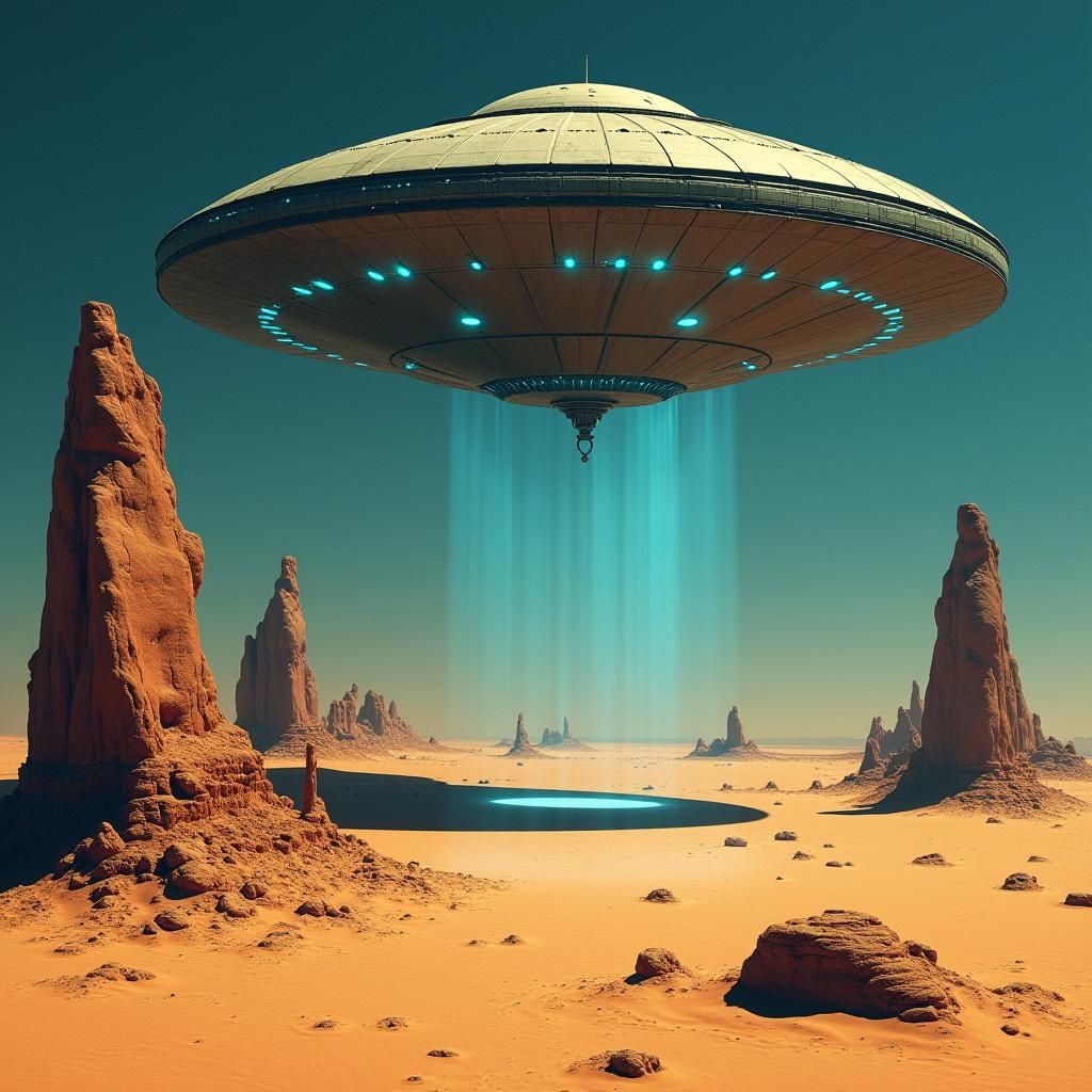 Colossal UFO Hovers Over Barren Desert Landscape