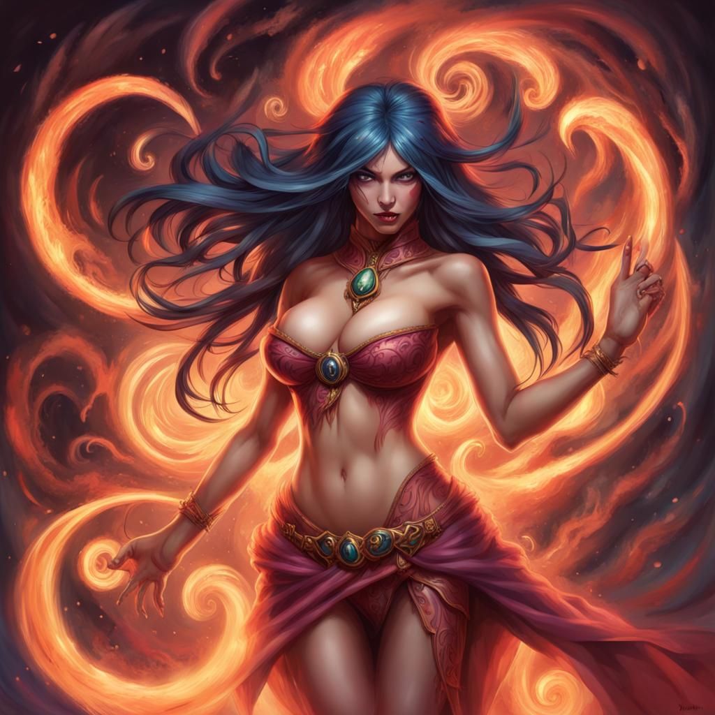 Powerful Sorceress Surrounded by Dark Magic