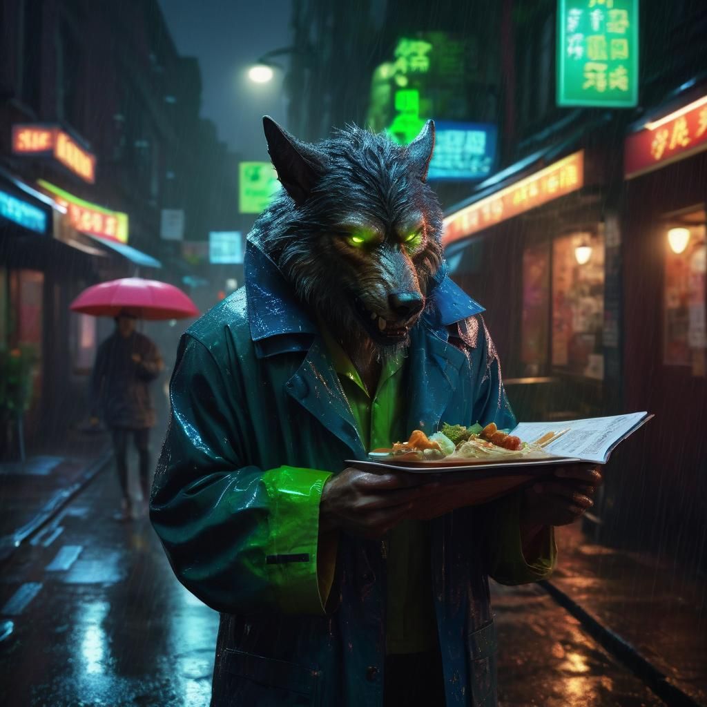 Werewolf in Rainy Soho: A Digital Illustration
