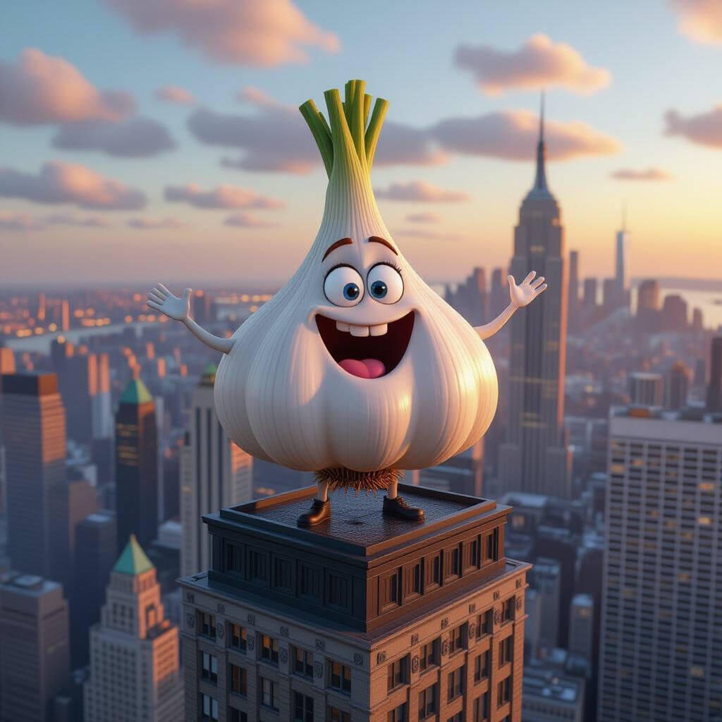 Singing Garlic on Skyscraper: Fantasy Concept Art