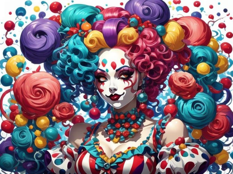 Cotton Candy Clown with Creepy Cool Curls Hairstyle