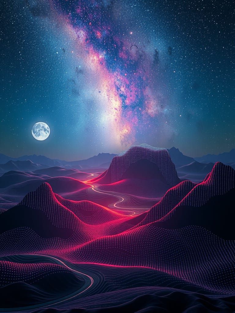 Enchanting Dreamscape in Vibrant Stipple Patterns