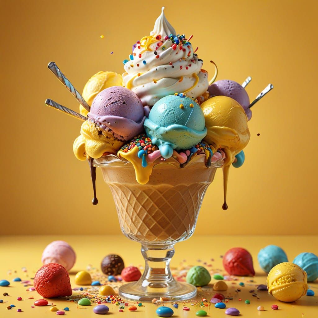 Colorful Ice Cream Sundae in Digital Art Style
