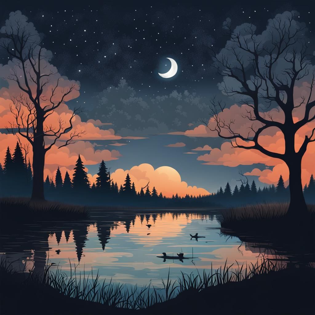 Nature Illustration Just Before Dawn