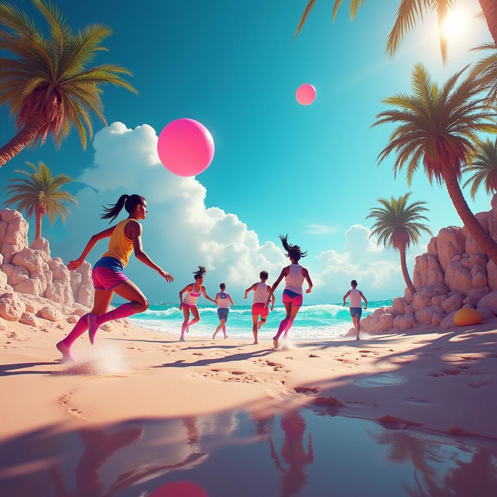 Futuristic Beach Soccer in a Matte Painting Style