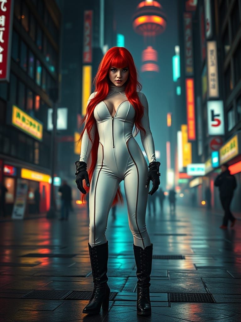 Cyberpunk Superhero in Neon Cityscape