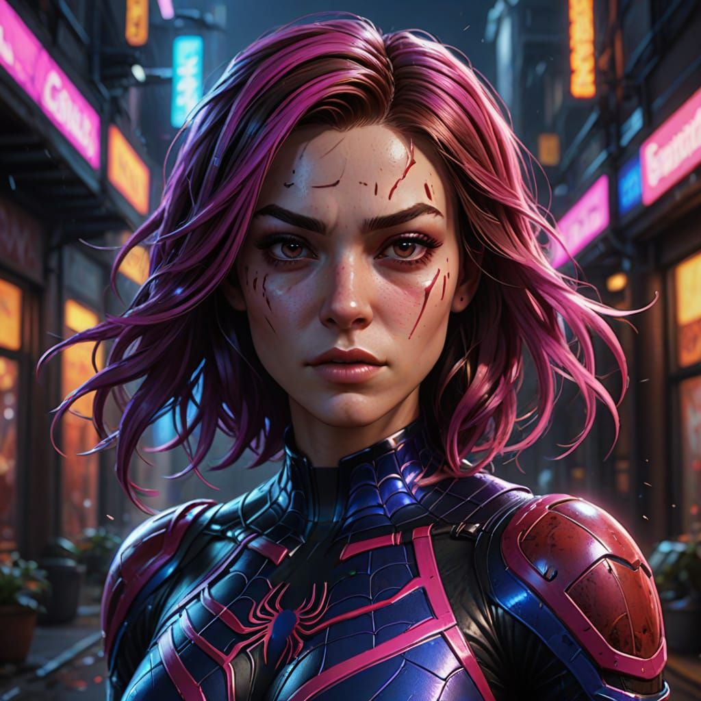 Vibrant Spidersona with Glowing Blood Accents in Fantasy Com...