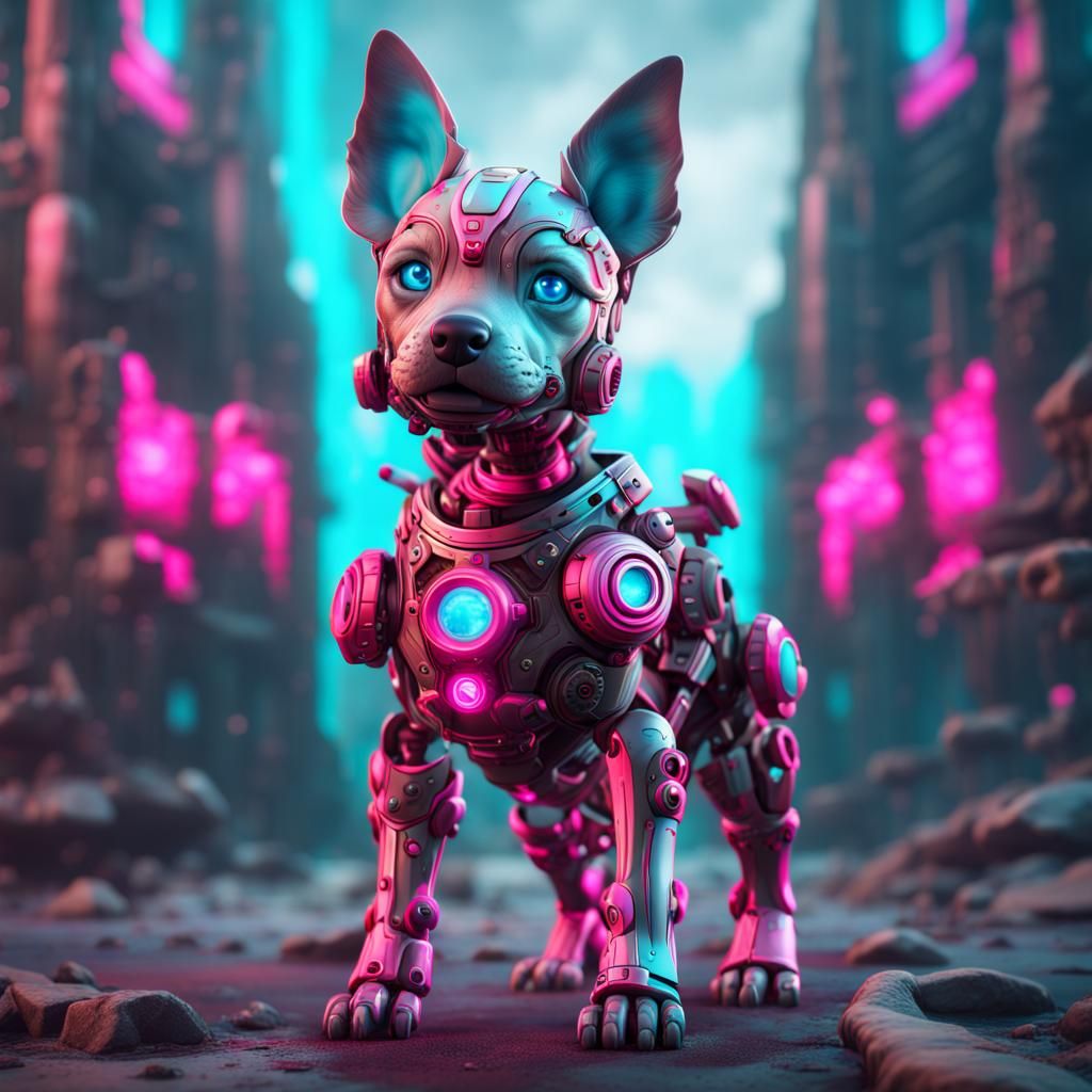 Cyborg Puppy in Detailed Digital Matte Painting