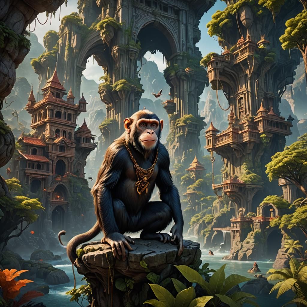 Detailed Monkey Matte Painting in Deep Color